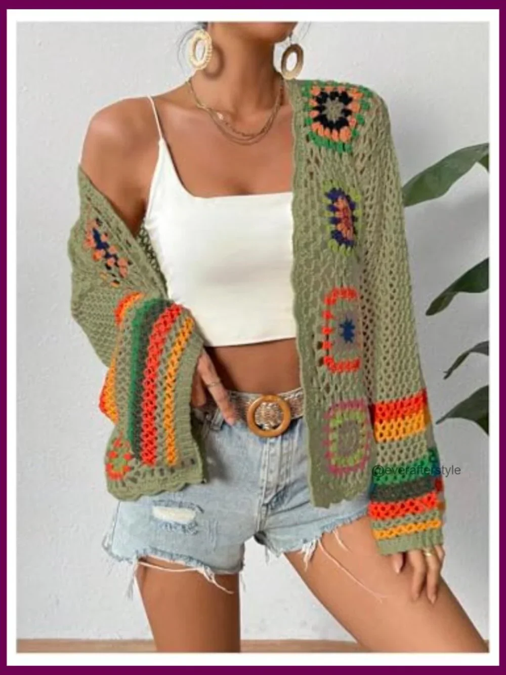 Floral Crochet Open Front Cardigan Hollow Out Long Sleeve Lightweight Sweater - Picture 5 of 6